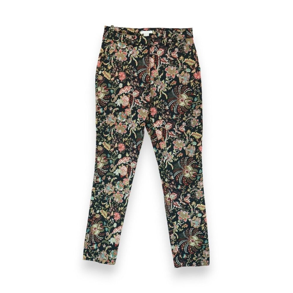 H&M Women’s Black Hobo Floral Multicolor Print Stretch Pants‎ Size 6